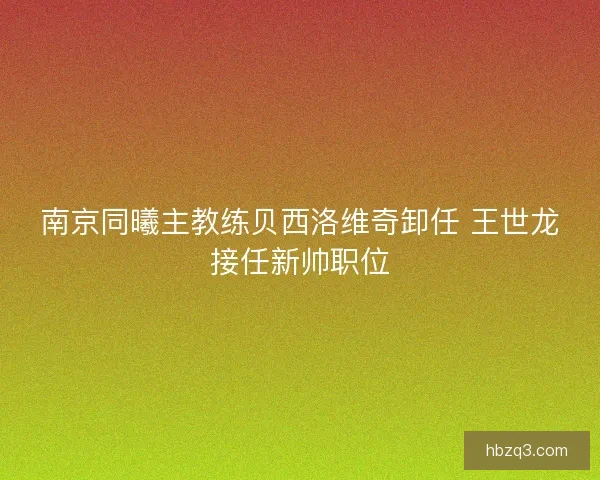 南京同曦主教练贝西洛维奇卸任 王世龙接任新帅职位