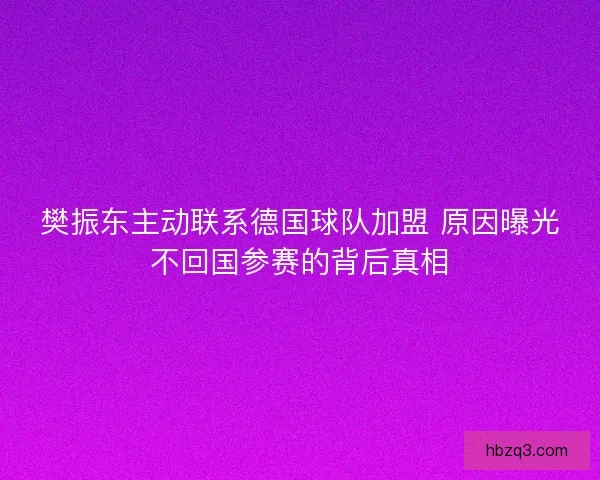 樊振东主动联系德国球队加盟 原因曝光不回国参赛的背后真相